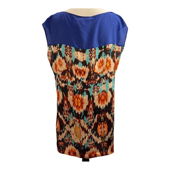 Soft Surroundings Dress Women L Blue Satin Abstract Mini Sheath Boat Neck Artsy - Picture 3 of 7